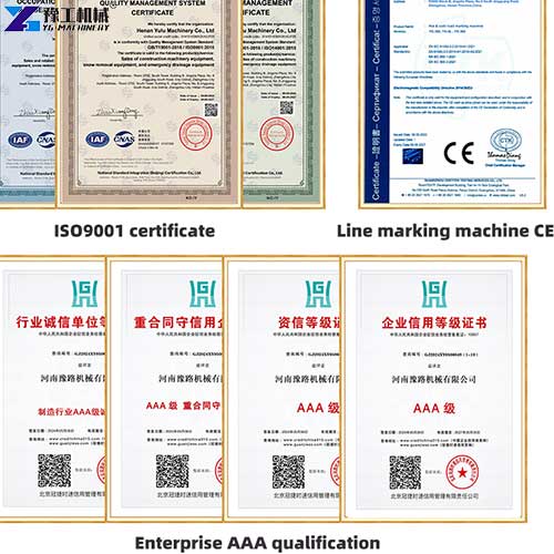 certificate of YG cold paint road marking machine