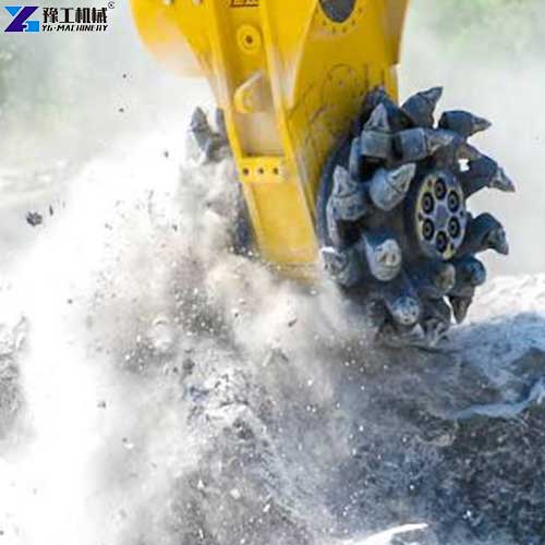 excavator drum cutter working for rock hard